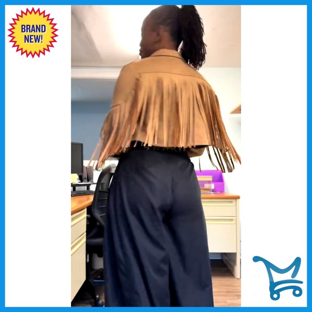 Faux Suede Leather Cropped Jacket with Fringe Tassels Western Style - Picture 7 of 7